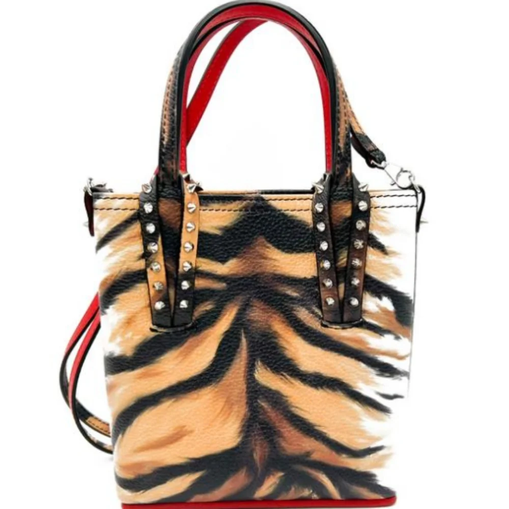 Christian Louboutin Mini CabataTiger Red Leather Studded Crossbody Bag - Picture 12 of 15